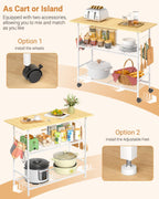 Kitchen Island with 3 Shelves, Rolling Kitchen Cart with 6 Hooks and Protective Shelf, Microwave Stand on Lockable Wheels, Bakers Rack Coffee Bar for Dining, Living Room, Outdoor, Metal Frame, White