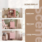 Lockable Metal Nightstand with Door, Industrial Storage Locker End Table, Small Bedside Table for Bedroom Living Room Dorm, Pink