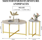 Lamerge Coffee Table Set of 3,Modern Faux Marble Top with Golden Frame,1 Coffee Table & 2 Accent Table, Living Room Table Set, for Apartment,Office and So on,White & Gold (LCTR-W)