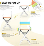 OmySalon Director's Chair 31" Height Folding Portable w/Storage Pouch & Footrest, Makeup Artist Chair for Salon, Events, Mobile, 250lb Capacity, White Wood Frame & Colorful Canvas Seat