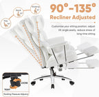 Sweetcrispy Executive Home Office Desk Chair - Ergonomic Big Tall High Back with Footrest & Lumbar Support, Reclining Height Adjustable, Comfy PU Leather Computer Gaming with Swivel Wheels, White