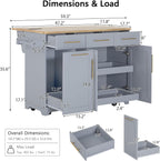 59.3" Kitchen Island with Drop Leaf and Pull Out Trash Can Storage Cabinet, Rolling Kitchen Island Table with Power Outlet, Spice & Towel Rack for Kitchen, Dining, Grey Blue