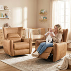 HAOMARKETS Electric Swivel Rocker Recliner Chair Set of 2, Power Faux Leather Glider Rocking Recliners for Adults, 270° Swivel Nursery Reclining Sofa with Overstuffed Backrest，Brown