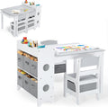 Kinder King Kids Art Table & Chair Set, Wood Toddler Activity Table for Kids Drawing, Reading, Studying, Crafting, Playing, 8 Removable Bins, Paper Roll for Playroom, Nursery, Grey