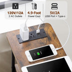 LOAKEKEL Narrow Nightstand with Charging Station