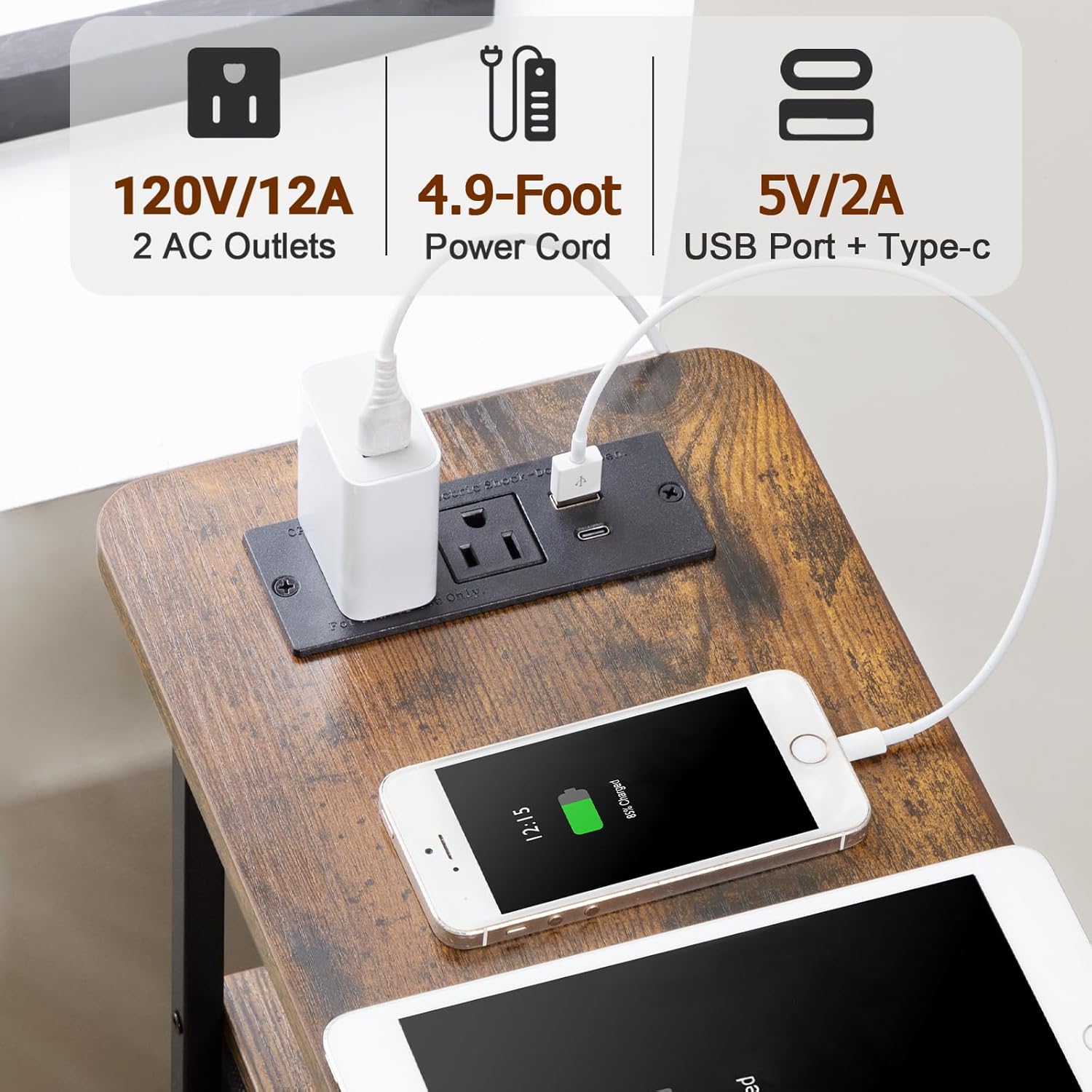 LOAKEKEL Narrow Nightstand with Charging Station