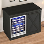 Coffee Bar Cabinet with Mini Fridge Space, 49.2'' Farmhouse Kitchen Buffet Hutch with Power Outlet, Fridge Cabinet with Sliding Barn Door, Wine Rack, Glass Holder for Kitchen Dining Room (Black)