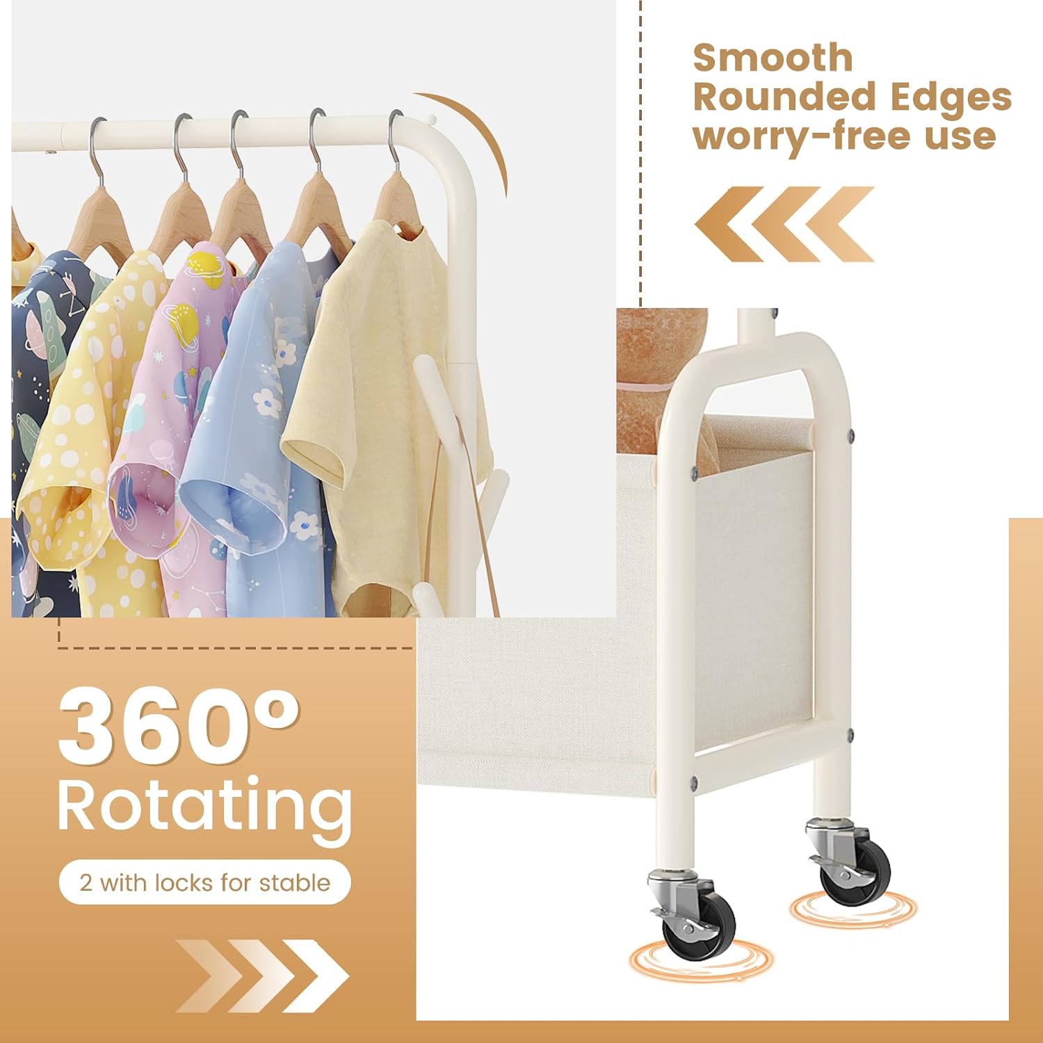 Kids Clothing Rack with Storage Box, Kids Dress Up Storage for Coats, Small Garment Rack for Hanging Clothes, Dress Up Holder with Wheels