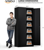 VINGLI Metal Garage Storage Cabinet with 2 Doors and 5 Adjustable Shelves, 71" Tall Steel Lockable File Cabinet, Locking Tool Cabinets for Home Office Garage Gym School (Black)
