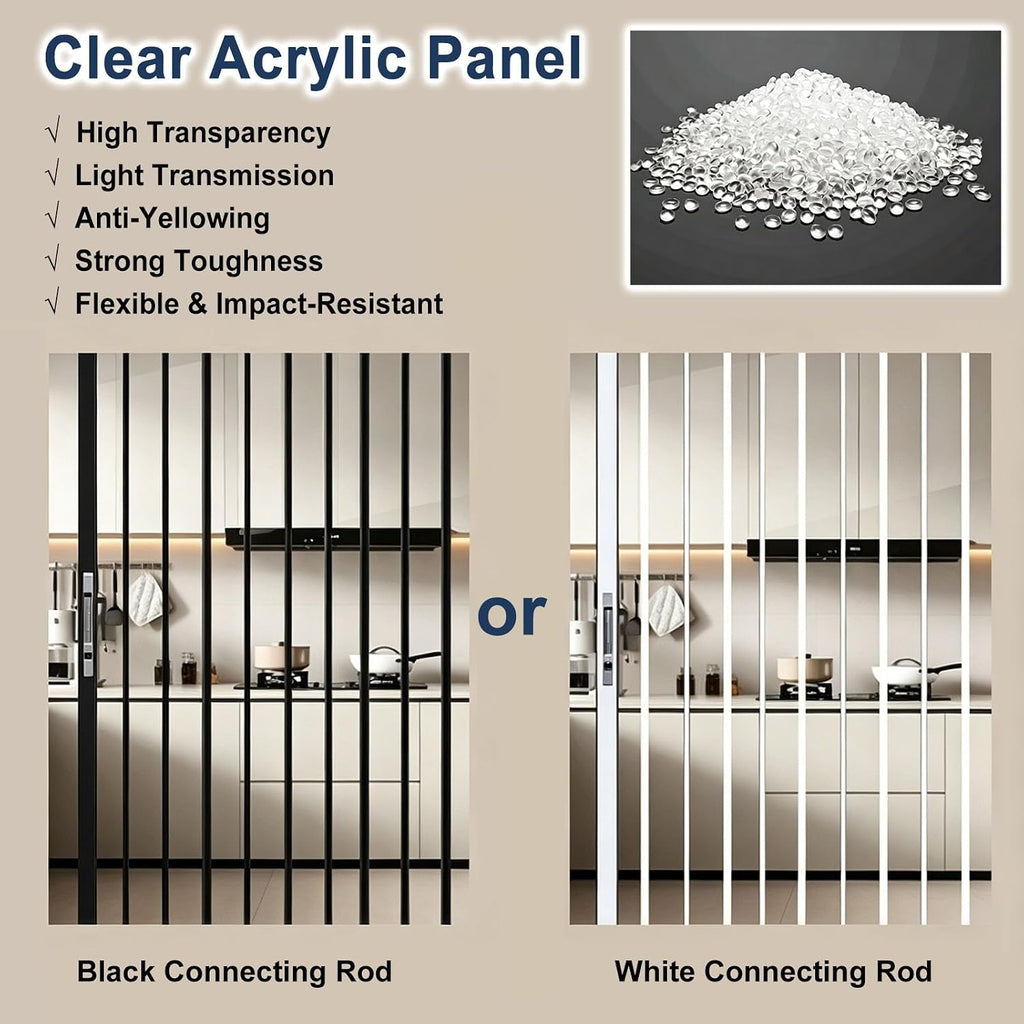 Accordion Room Divider Door with Transparent Panel for Home, Folding Interior Privacy Doors for Kitchen Bathroom Closet, No-Drilling(Champagne,150x200cm(59x79in))