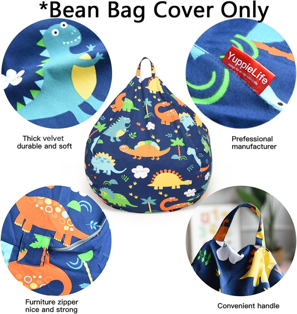 YuppieLife Kids Storage Bean Bag Cover（No Filling）Toy Organizer|Carrying Handle Sofa|Available for Kids and Teenager|Cuddle Chair|Machine Washable and Durable（27“,Dinosaur）
