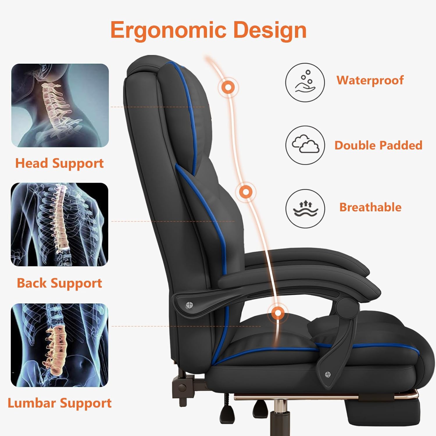 Office Chair High Back Executive Desk Chair Computer Gaming Chair with Foot Rest Swivel Work Chairs Ergonomic Leather Office Chairs