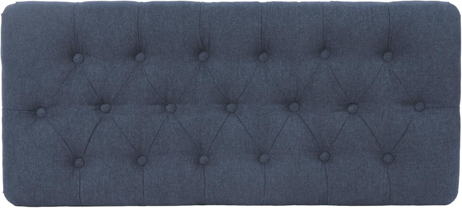 Homepop Home Decor | Tufted Ainsley Button Storage Ottoman Bench with Hinged Lid | Ottoman Bench with Storage for Living Room & Bedroom, Blue Woven