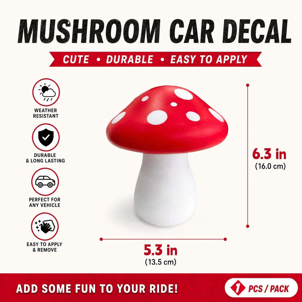 Car Red Mushrooms for Car Roof Deco 3D Cute Big Mushrooms Car Sticker for Garden Dog House