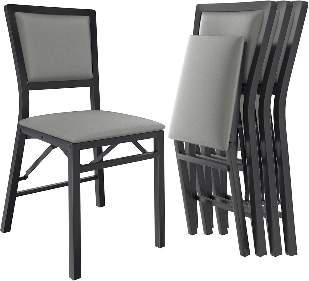 VECELO Folding Chairs Set of 4 with Cushion, Foldable Padded Seats with Heavy Duty Metal Frame for Kitchen/Dining/Living Room, No Assembly & Space Saving Design, Grey