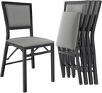 VECELO Folding Chairs Set of 4 with Cushion, Foldable Padded Seats with Heavy Duty Metal Frame for Kitchen/Dining/Living Room, No Assembly & Space Saving Design, Grey