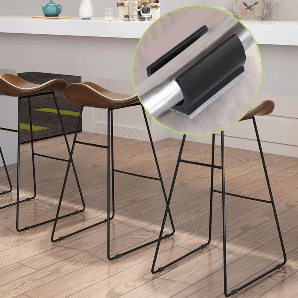 90Pcs Chair Pads 25mm Plastic Chair Leg Floor Protectors with Felt Pads U Shaped Furniture Feet Protectors Non-Slip Rectangle Tubular Legs Caps (Black)