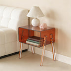 TFCFL Acrylic Side Table, Clear Record Player Table, 2-Tier End Table with Open Storage for Small Spaces, Nightstand Bedside Table for Bedroom, Living Room, 15.75" W X 11.81" D X 17.01" H (Brown)