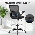 Drafting Chair Ergonomic Comuputer Standing Desk Chair with Flip-Up Arms and Lumbar Support, Tall Office Chair with Adjustable Footrest, Stool Counter Height Office Chairs Black