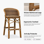 PURPLE LEAF Outdoor Counter Height Bar Stool Set of 2 Rattan Wicker with Back and Armrests Aluminum Frame Bamboo Finish Patio Barstools for Kitchen Poolside Dining Bistros Cafe Restaurant, Brown