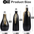 LCCCK Black and Gold Mini Ceramic Vase Set of 3, Small Ceramic Vase Set for Decorative, Bud Vases for Centerpieces Nightstand Kitchen, Boho Farmhouse Home Coffee Table Tray Decor