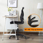 BestOffice Drafting Chair Tall Office Chair Adjustable Height with Lumbar Support Flip Up Arms Footrest Mid Back Task Mesh Desk Chair Computer Chair Drafting Stool for Standing Desk, Black