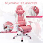 S*MAX Gaming Chair with Footrest Thicken Seat Ergonomic Gaming Chair with 3D Armrest PU Leather Gamer Chairs for Adults Headrest Lumbar Support Gaming Chairs for Adults Pink Large