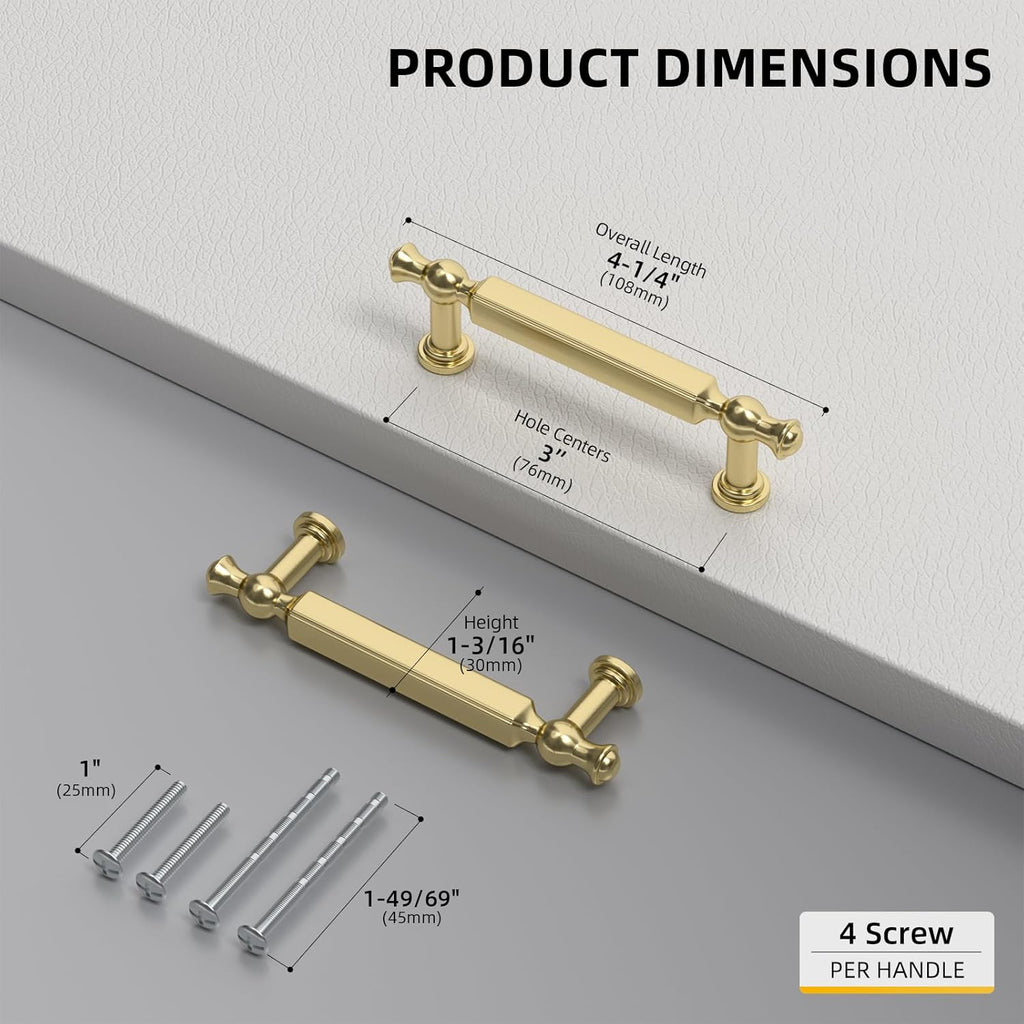 Goldenwarm 30 Pack 3 Inch Gold Cabinet Pulls Brushed Gold Cabinet Pulls Drawer Handles Kitchen Drawer Handles Zinc Alloy Dresser Hardware for Bathroom Cupboard Bedroom, 76mm Hole Centers