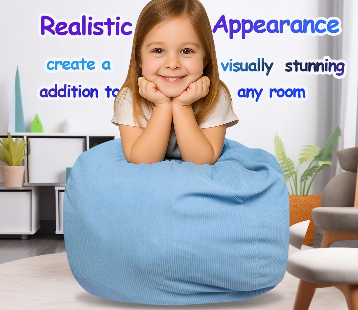 Stuffed Storage Bean Bag (No Filler) Keep Your Plush Toys More Organized Teens Children Lazy Playroom Perfect Ultra Soft Beanbag Washable Space Save Organizer Blue