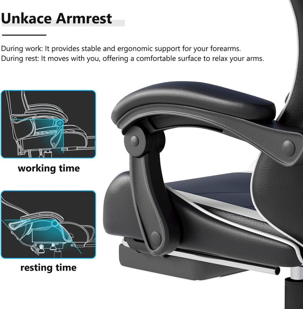 OS MOTOR Gaming Chair with Headrest and Lumbar Support, Ergonomic High Back Office Chair, Racing Style Executive Computer Desk Chair, Leather Adjustable Swivel Task Chair for Home Office (White)