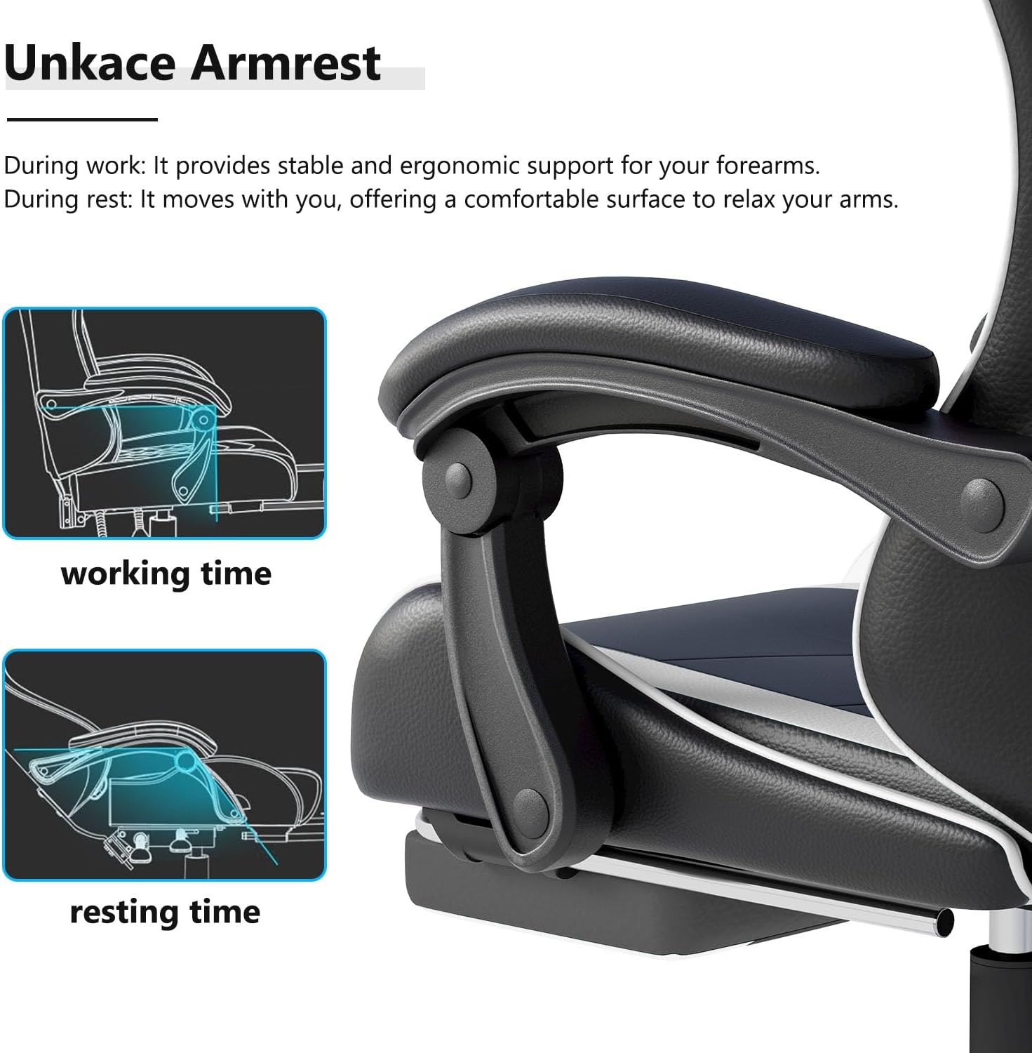 OS MOTOR Gaming Chair with Headrest and Lumbar Support, Ergonomic High Back Office Chair, Racing Style Executive Computer Desk Chair, Leather Adjustable Swivel Task Chair for Home Office (White)