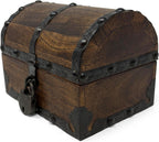 Nautical Cove Wood Treasure Chest with Decorative Rivets and Reinforcing Iron Strips with Lock and Skeleton Keys (Dark Antique, X-Small 5.5x4x4) – Wooden Keepsake Box, Pirate Decor, Storage Chest