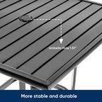 Patio Bar Table, Outdoor Bar Height Bistro Table with Umbrella Hole, Metal Frame and Slat Design (Black)