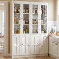 Cyclysio 80" Kitchen Pantry Cabinet with Glass Doors and Adjustable Shelves, Kitchen Cabinet with Thickened Top Panel, Tall Cabinet for Livingroom, Pantry, Bathroom, White, Set of 2