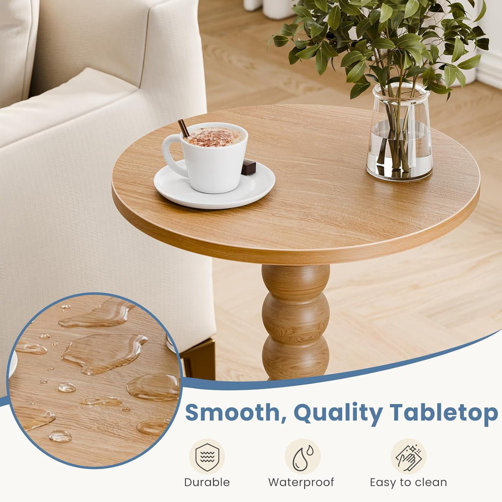 DUMOS Round Side Table for Small Spaces, Wood Modern Modern Accent End Table with Solid Wood Leg, Versatile Drink Nightstand for Living Room, Bedroom, Corners and Office