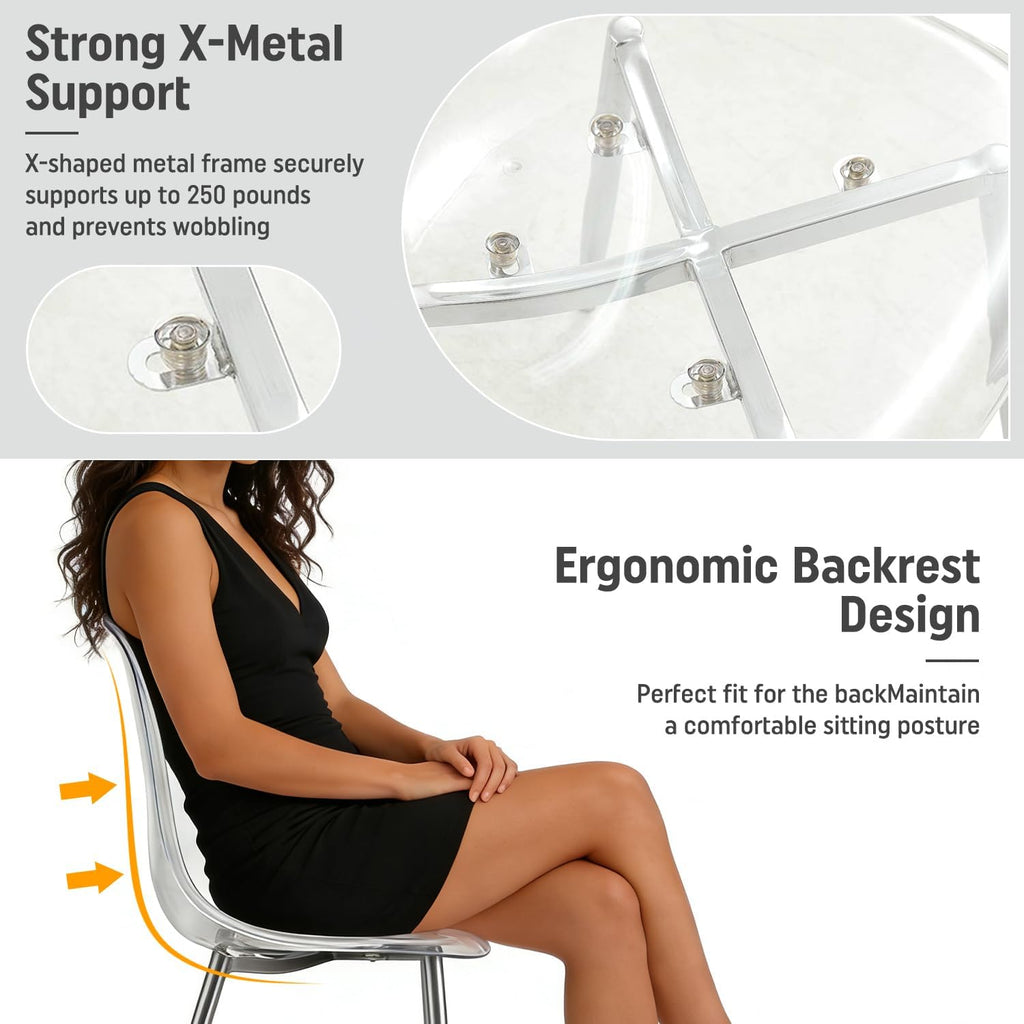 Round Dining Table Set for 4, 39" Clear Tempered Glass Table with Sliver Metal Legs and 4 Transparent Acrylic Chairs, Compact Modern Kitchen Table Set for Small Space Dining Room (Sliver)