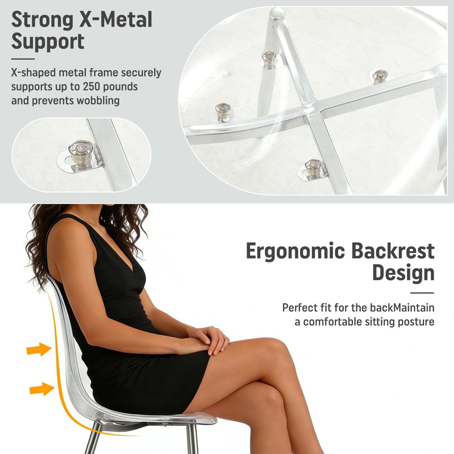 Round Dining Table Set for 4, 39" Clear Tempered Glass Table with Sliver Metal Legs and 4 Transparent Acrylic Chairs, Compact Modern Kitchen Table Set for Small Space Dining Room (Sliver)