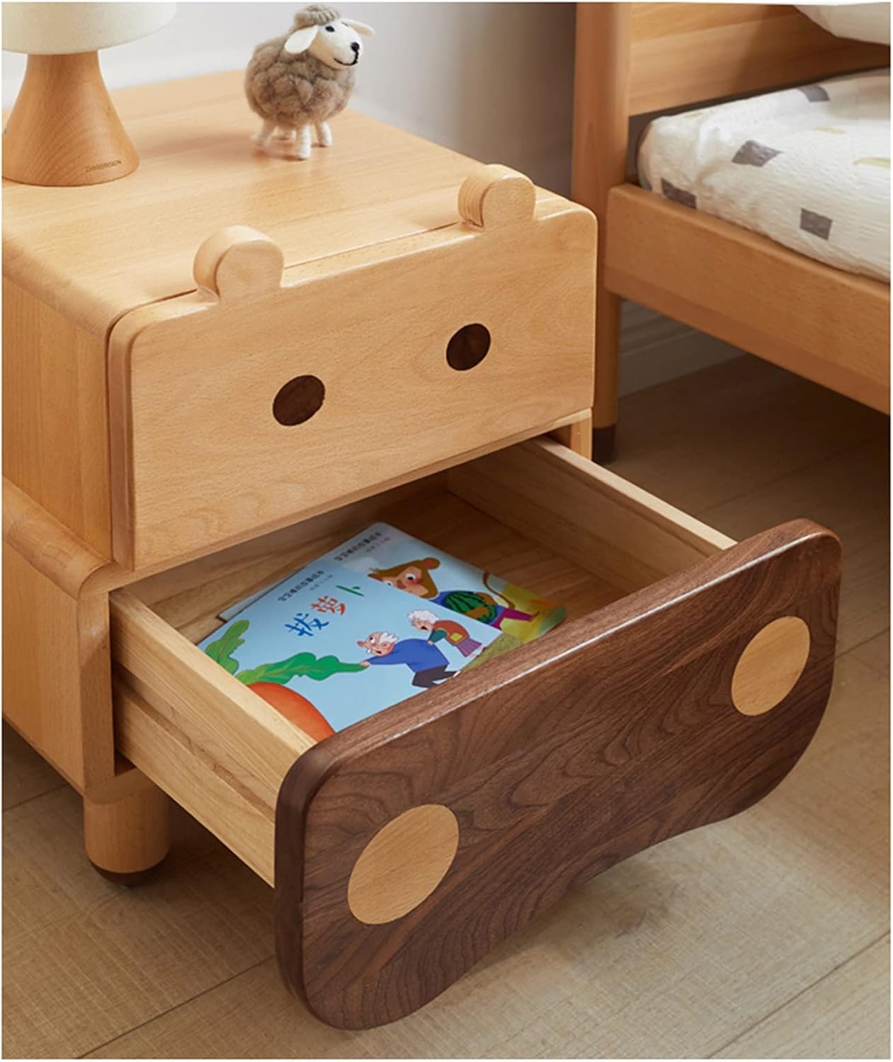 Children'sSolidWoodBedsideTable,SimpleAndModernNightstandForBedroom,CreativityBoyGirlBedsideCabinet2Drawer,BedroomLivingRoomStorageUnit40X35X48.7CM Needed