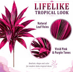 Waydress 6 Pcs Artificial Tropical Plants Faux Cordyline Fruticosa Logs Fake Boston Ferns UV Resistant Artificial Outdoor Greenery Pink Purple for Garden Patio Balcony Porch Yard Home Decor