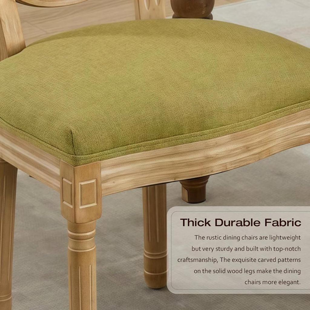 Linen Upholstered Dining Chairs Set of 2 French Country Oval Fabric Back Kitchen Side Chair with Wood Legs for Dining Room, Kitchen, Restaurant(Olive Green-Fabric)