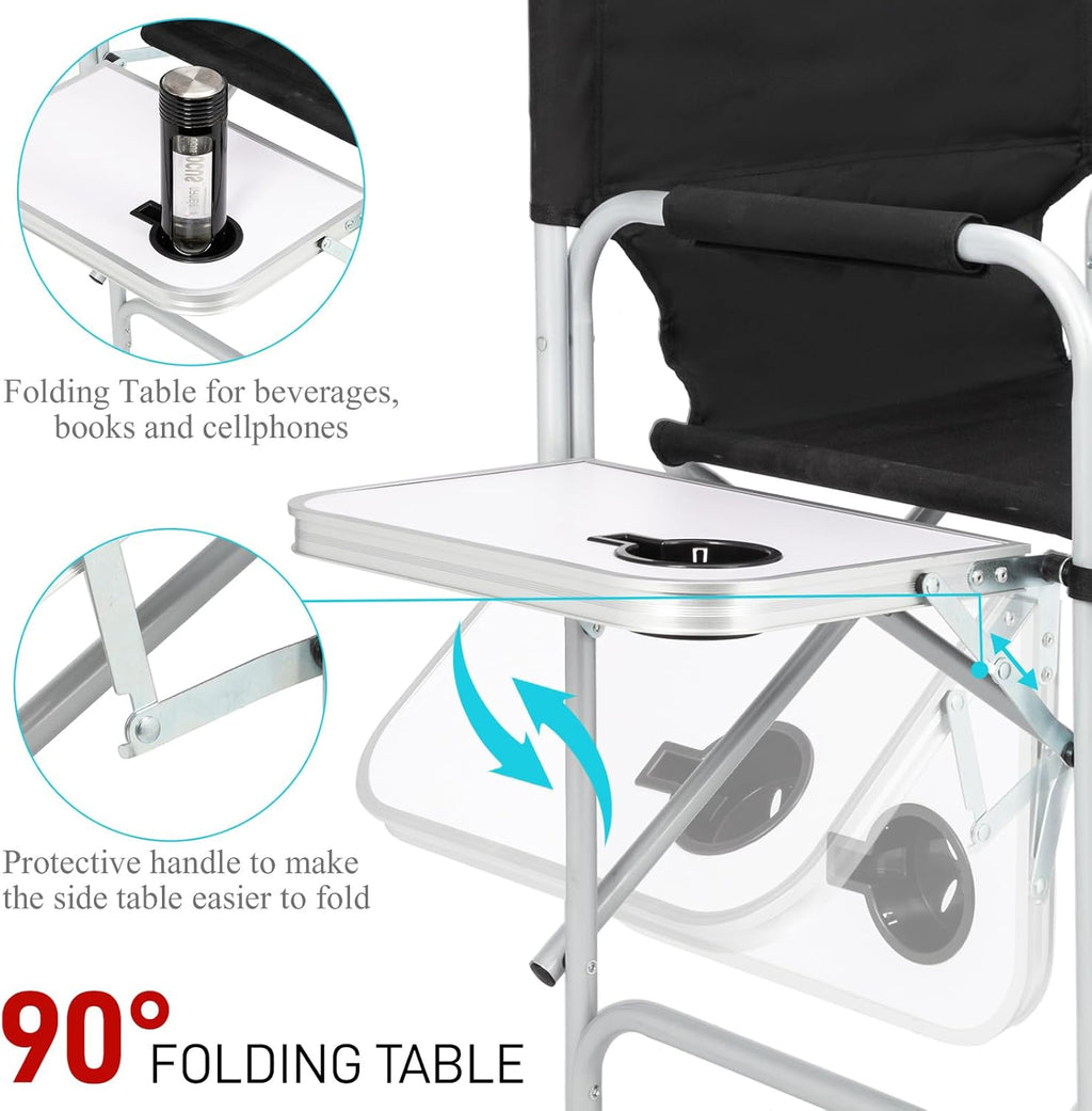 Outvita 26" Tall Directors Chair Height Seat Folding with Side Table Storage Bag, Support for 300Lbs Portable Makeup Artist Chair with Bar Height(Black)