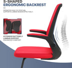 MoNiBloom Office Guest Chair Without Wheels, Lumbar Support Sled Chair Ergonomic Middle Back Task Chair with Flip-Up Arms for Reception Conference Wait Room 250 LBS Capacity, Set of 2, Red