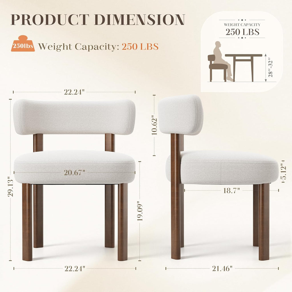 Wooden Dining Chairs Set of 2, Upholstered Kitchen Chairs with Solid Wood Legs, Mid Century Dining Room Chair with Ergonomic Curved Backrest for Kitchen Dining Vanity, Beige