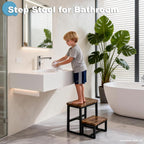 2 Step Stool for Adults Wooden Step Stool with 500 Lbs Capacity, 3 in 1 Heavy Duty Sturdy Stepping Stools Bedside Foot Stool for Kichen/Bathroom/Bedroom High beds, Non-Slip Pads