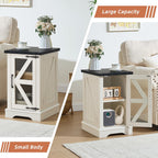 Joaxswe Farmhouse End Table Set 2, Narrow 18'' Night Stand with Glass Barn Door, 24" Square Side Table with Charger Station, Living Room Furniture Sets, Wood Nightstand Bedside Tables for Bedroom