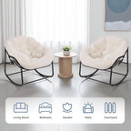 Indoor Rocking Chair, Oversized Outdoor Lounge Chair with Thick Corduroy Cushion & Straps, Wicker Modern Comfy Rocker Egg Chair for Living Room, Bedroom, Porch and Courtyard, Beige