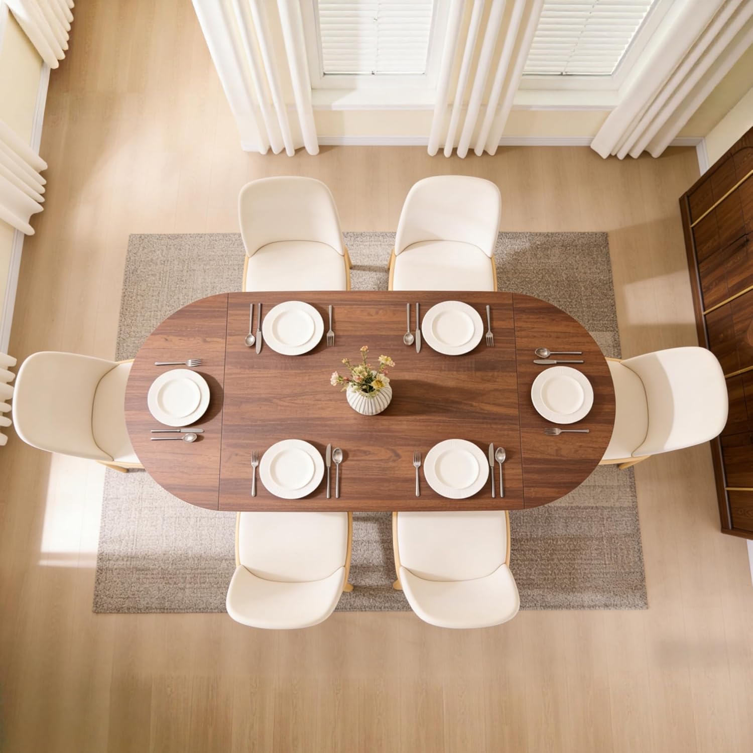 OKD 63 Inch Modern Wood Oval Dining Table for 4-6, Dining Room Table with Stable T-Shaped Base & Metal Frame & Thick Tabletop, Sturdy Kitchen Table for Dinner Room, Kitchen, Rustic Walnut