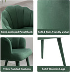 Velvet Dining Chairs Set of 2 Modern Living Room Chairs with Petal Back & Wood Legs Comfy Upholstered Accent Chair Side Chair for Dining Room/Bedroom/Vanity, Green