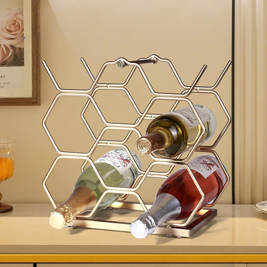 Small Wine Racks Countertop (8 Bottle Capacity),Metal Wine Bottle Holder Modern Gold for Home Kitchen Bar,Tabletop Wine Rack for Cabinet, Pantry, Wine Bottle Storage