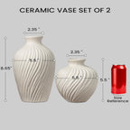White Ceramic Vase Set of 2 - Modern Flower Vases for Home Decor - Rustic Textured White Vase for Living Room Decor - 8.65×5.5 & 5.5×5.5 Inch Round Vases for Dining Table Centerpiece Decoration